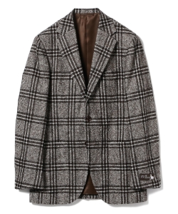 ▲BEAMS F / Ferla ブークレ ブラウンチェック 3ボタンジャケット◎