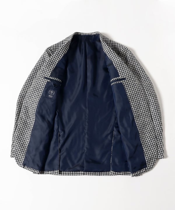 BEAMS Fネイビーハウンドトゥース テーラードジャケット BEAMS Fネイビーハウンドトゥース テーラードジャケット