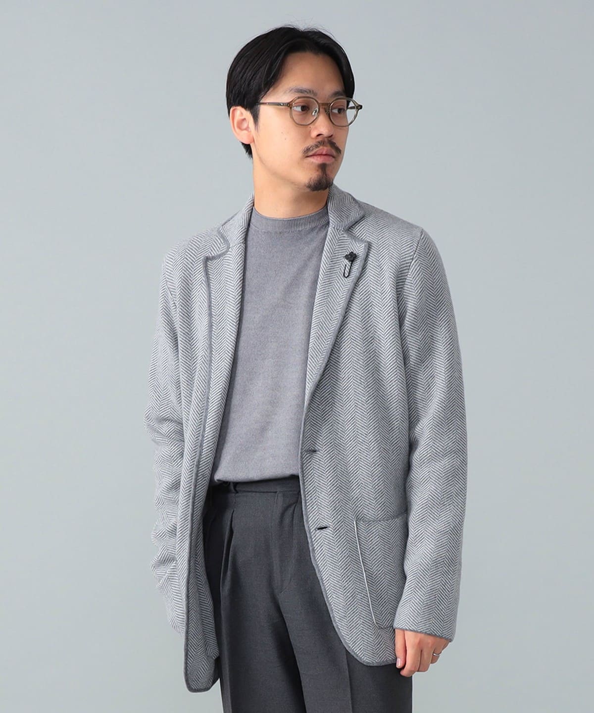 BEAMS F（ビームスF）LARDINI / ウール ヘリンボーン パイピング