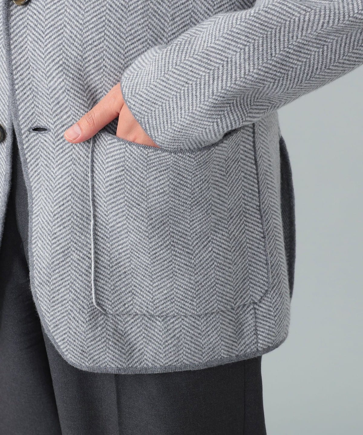 BEAMS F（ビームスF）LARDINI / ウール ヘリンボーン パイピング