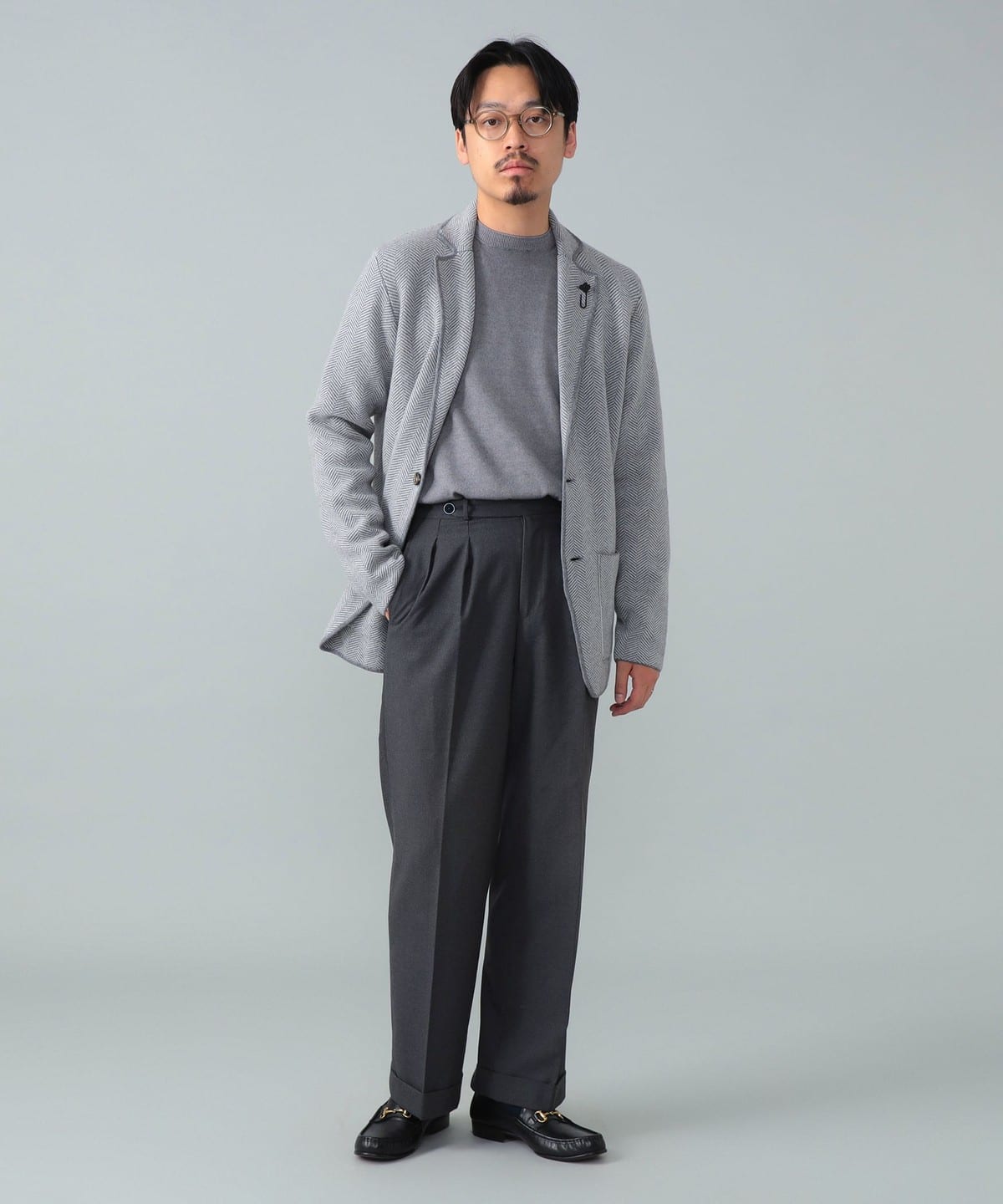 BEAMS F（ビームスF）LARDINI / ウール ヘリンボーン パイピング