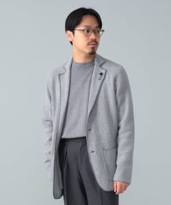 LARDINI / ウール ヘリンボーン パイピング ニットジャケット