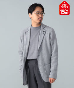 【+15%ポイントUP】LARDINI / ウール ヘリンボーン パイピング ニットジャケット