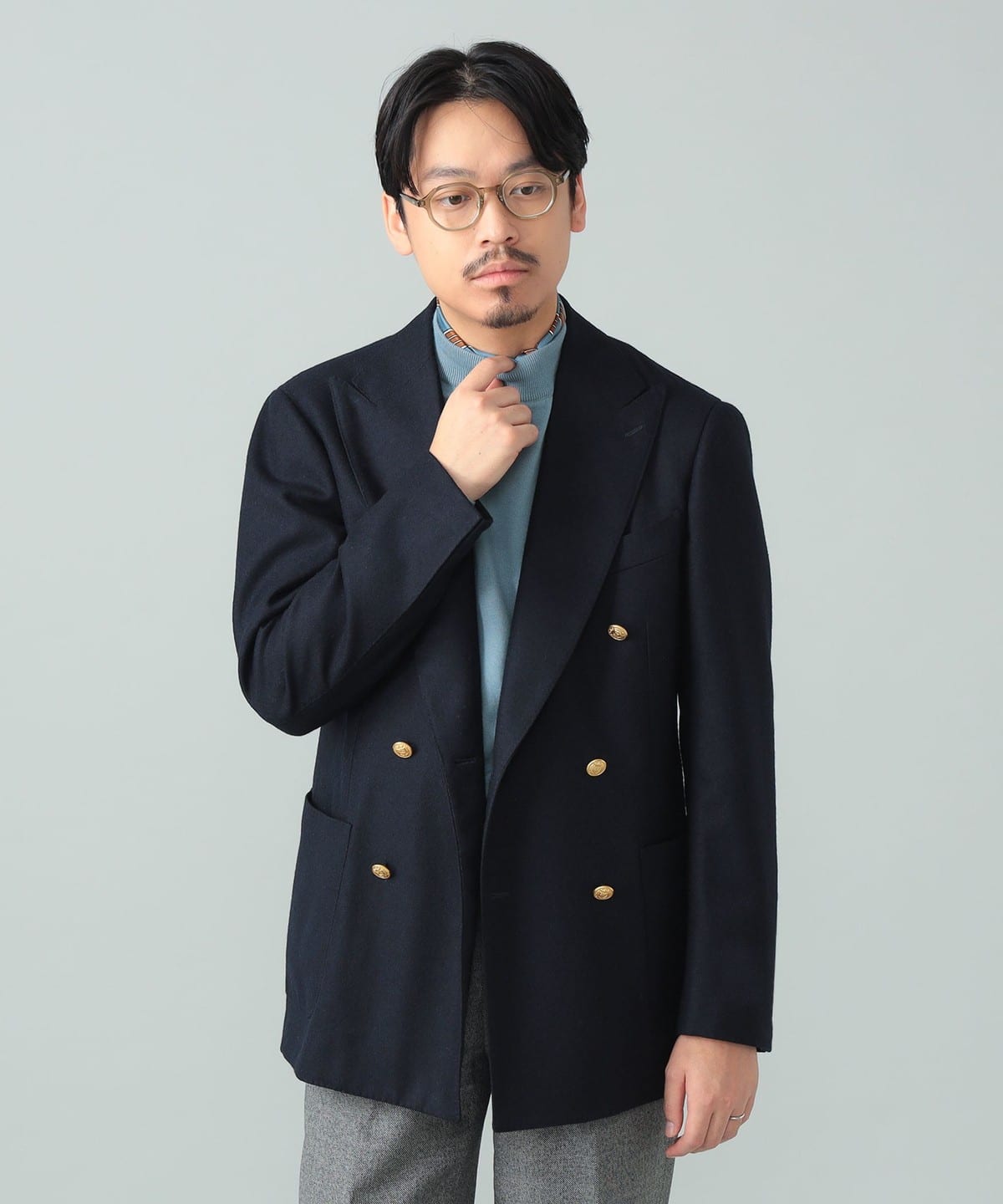 BEAMS F BEAMS ARTHUR HARRISON Wool Navy Double-Breasted Blazer