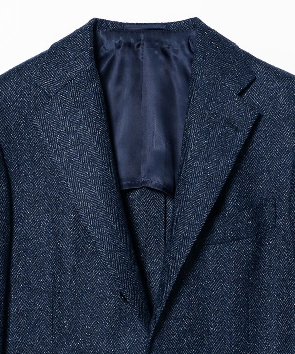 BEAMSF テーラードジャケット ヘリンボーン ネイビー ウール 段返り 3B 中古】ビームスエフ BEAMS F ウールシルク ヘリンボーン 3B テーラード