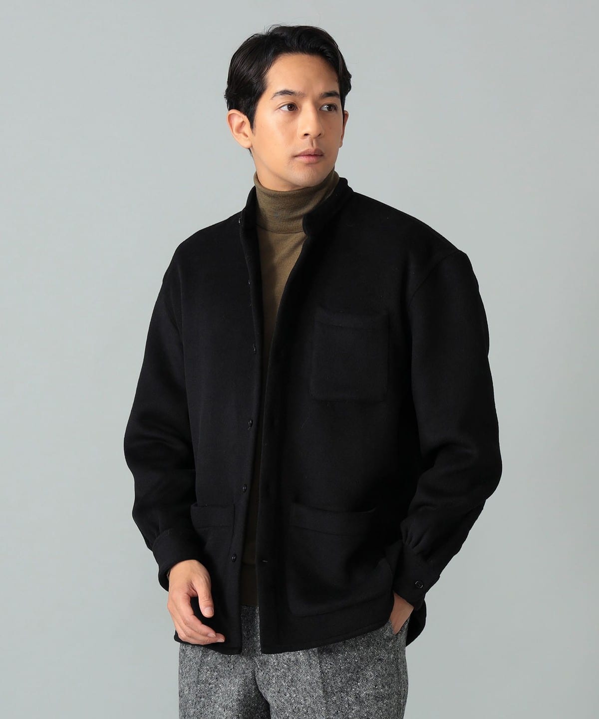 BEAMS F ウールシルク ジャケット BEAMS F（ビームスF）【別注】Placide / ウール バンドカラー シャツ