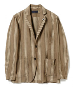 ▲LARDINI / リネン ブラウンストライプ シャツジャケット