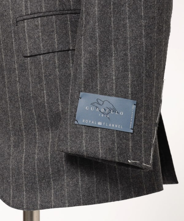 美品 ビームスF フランネルチョークストライプスーツ チャコールグレー 44 美品 ビームスF フランネルチョークストライプスーツ