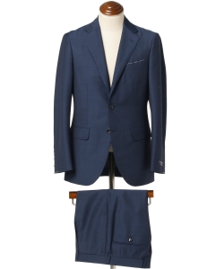 ▲BEAMS F / ALFRED BROWN ウールモヘヤ ネイビーソリッド 3ボタンスーツ