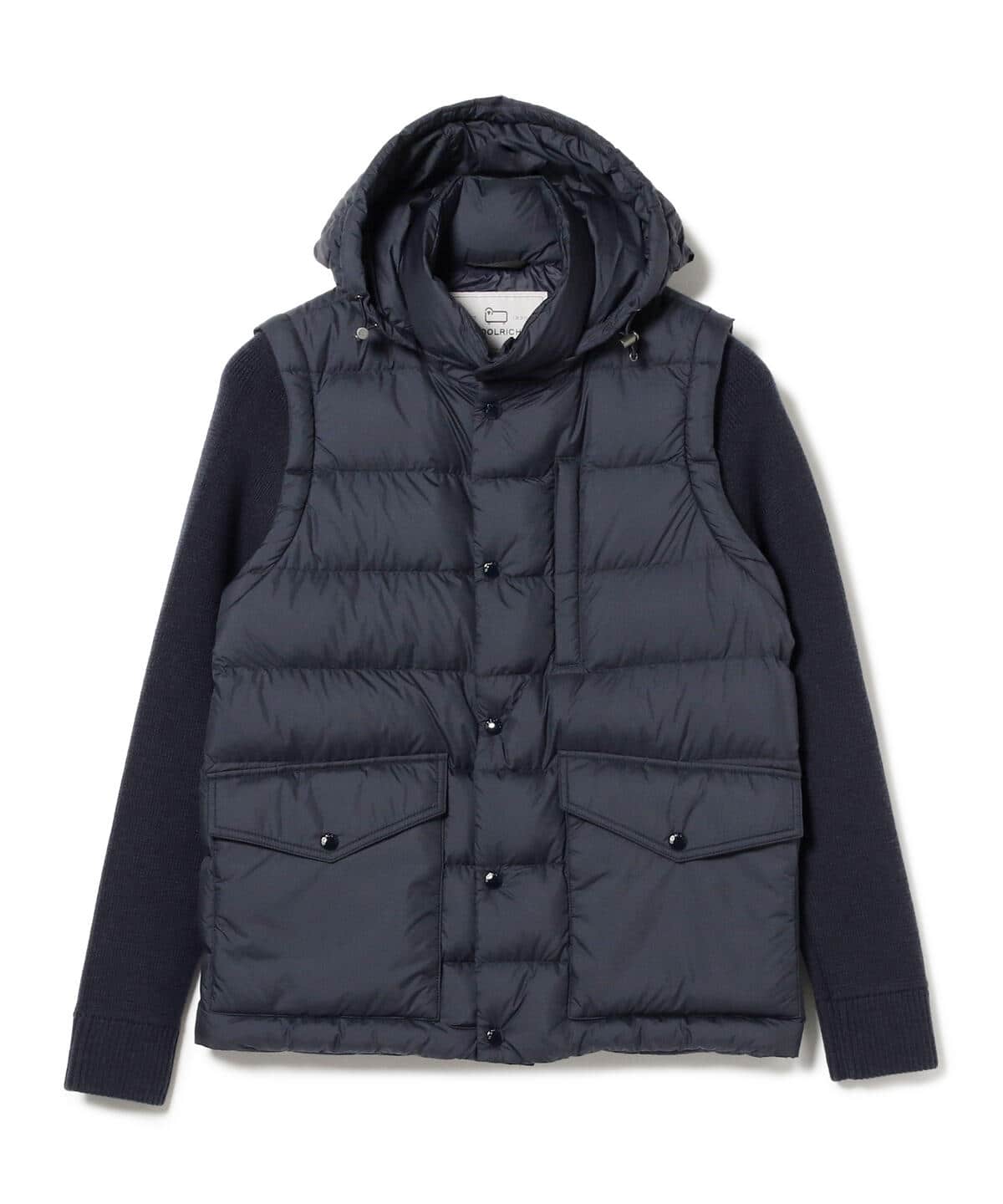 BEAMS-F WOOLRICH / ニット × フーデッドダウンベスト-