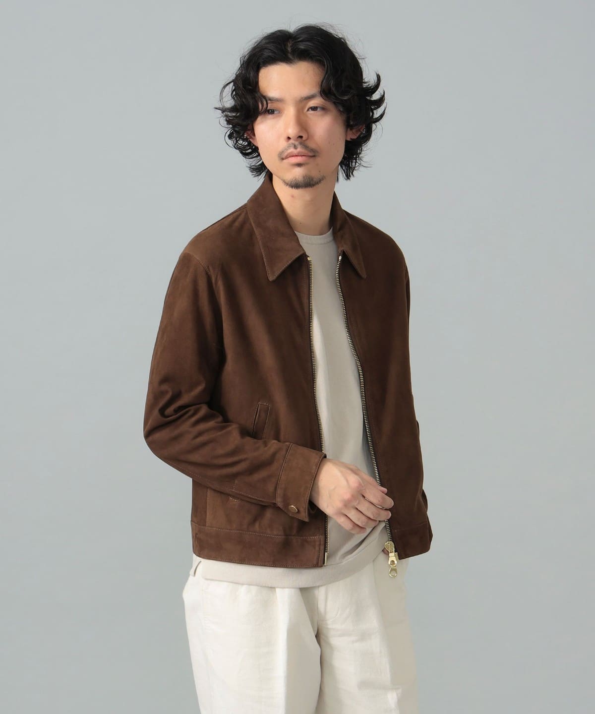 BEAMS+ 本革 スエード ブルゾン タロンジップ