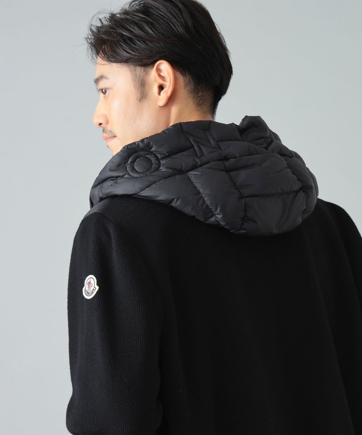 MONCLER ナイロン ニット コンビ フーデッドジャケット 黒 BEAMS F（ビームスF）【EXCLUSIVE】MONCLER / ニット×ナイロン