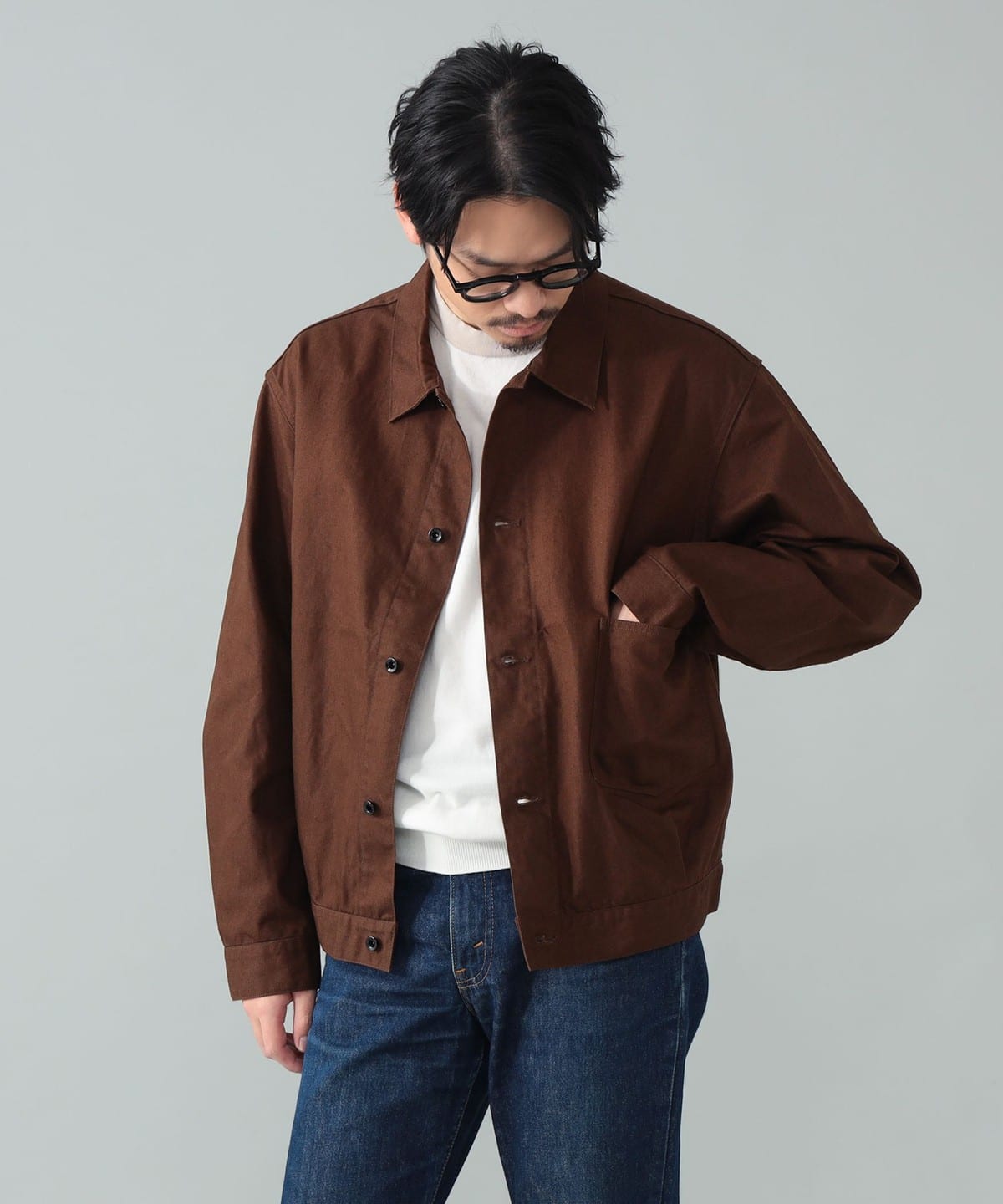 A Vontade ダークブラウン ジャケット L ビームス BEAMS F（ビームスF）*A VONTADE / コットンヘンプ ショートブルゾン