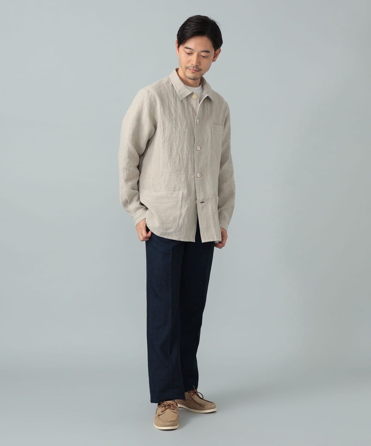 【BEAMS F オリジナル】リネン フレンチ カバーオール BEAMS F（ビームスF）リネン フレンチ カバーオール（ブルゾン