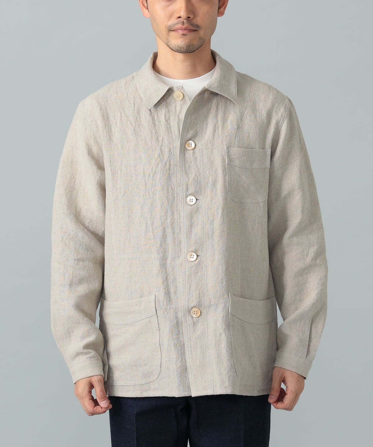 BEAMS F（ビームスF）リネン フレンチ カバーオール（ブルゾン