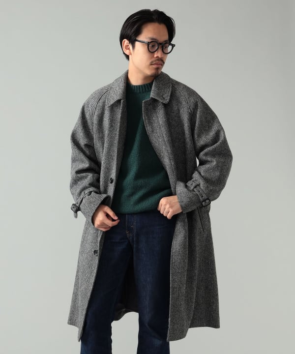 BEAMS F HARRIS TWEED シングルラグランスリーブ コート-