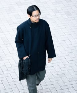 Lillunn / ヘリンボーン スタンドカラー ブランケットコート