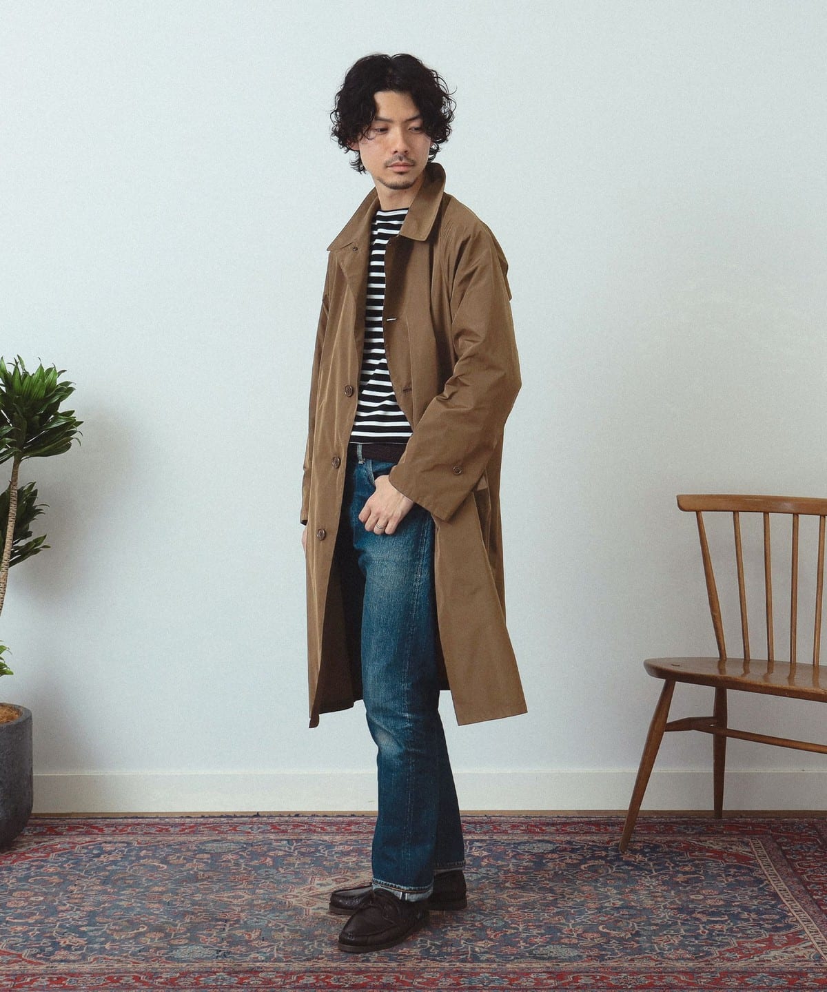 BEAMS F (BEAMS F) Raglan Sleeve Sten Collar Coat (Coat