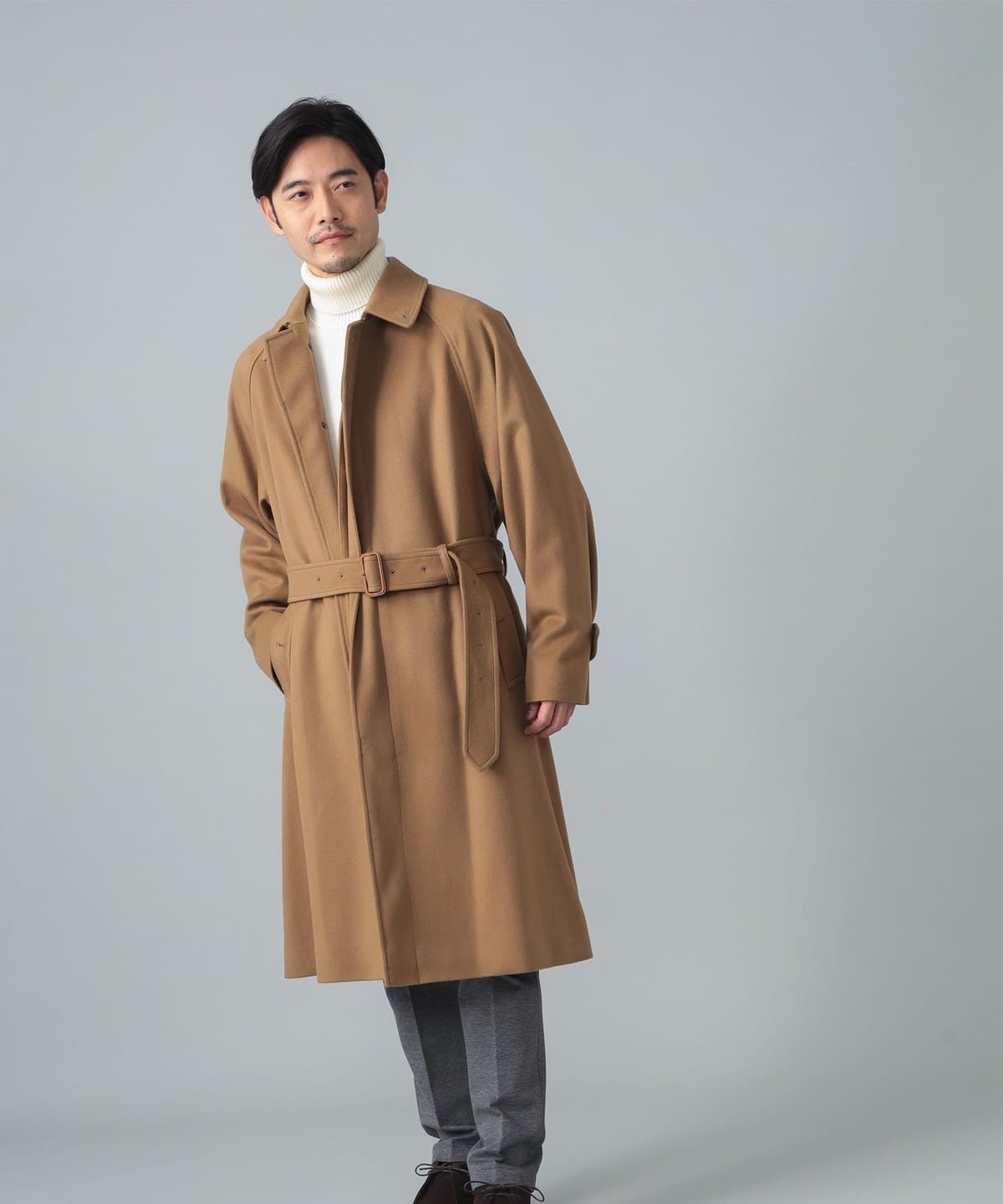 BEAMS F（ビームスF）ウールカシミヤ シングル ベルテッドバルカラー
