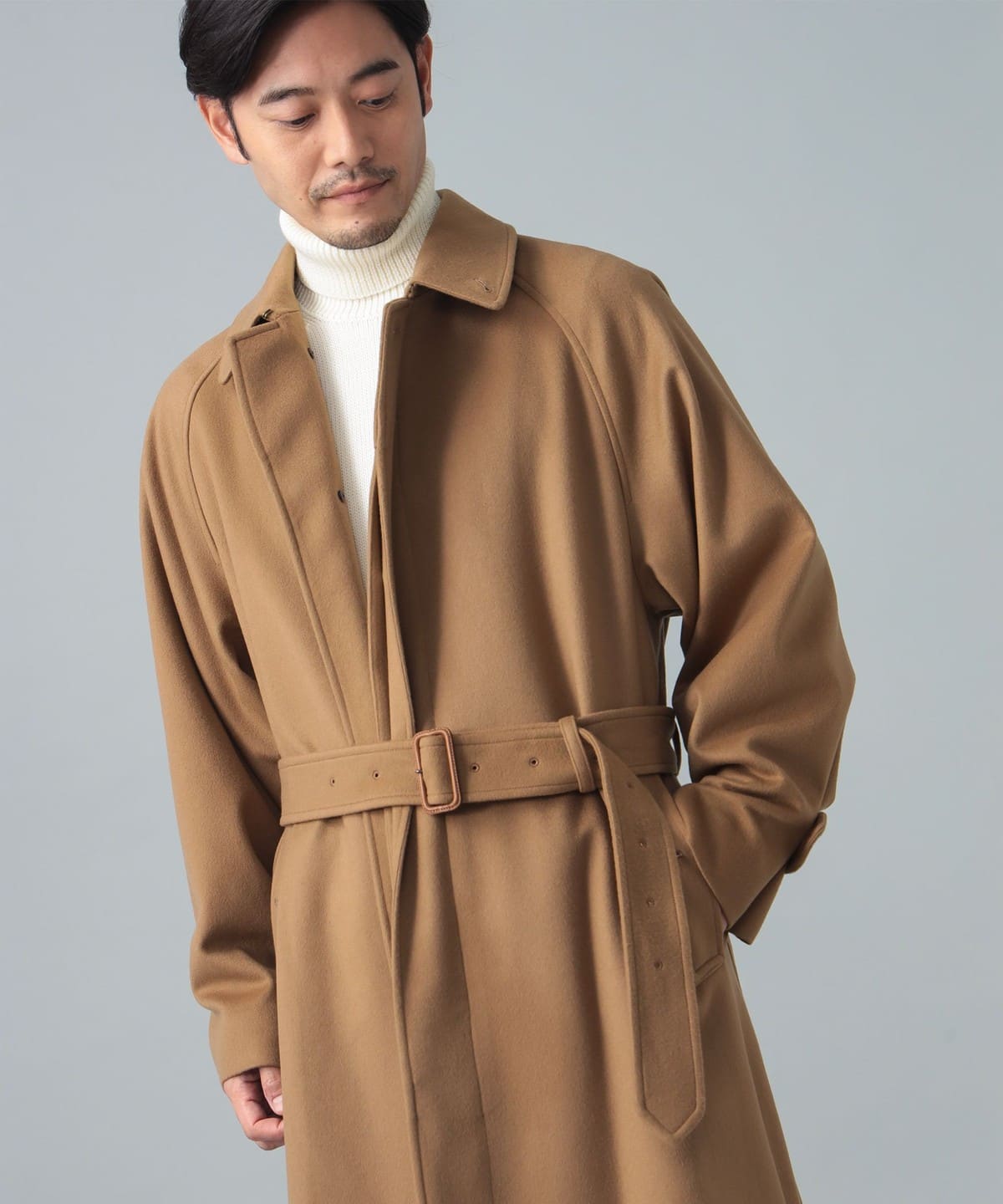 BEAMS F（ビームスF）ウールカシミヤ シングル ベルテッドバルカラー