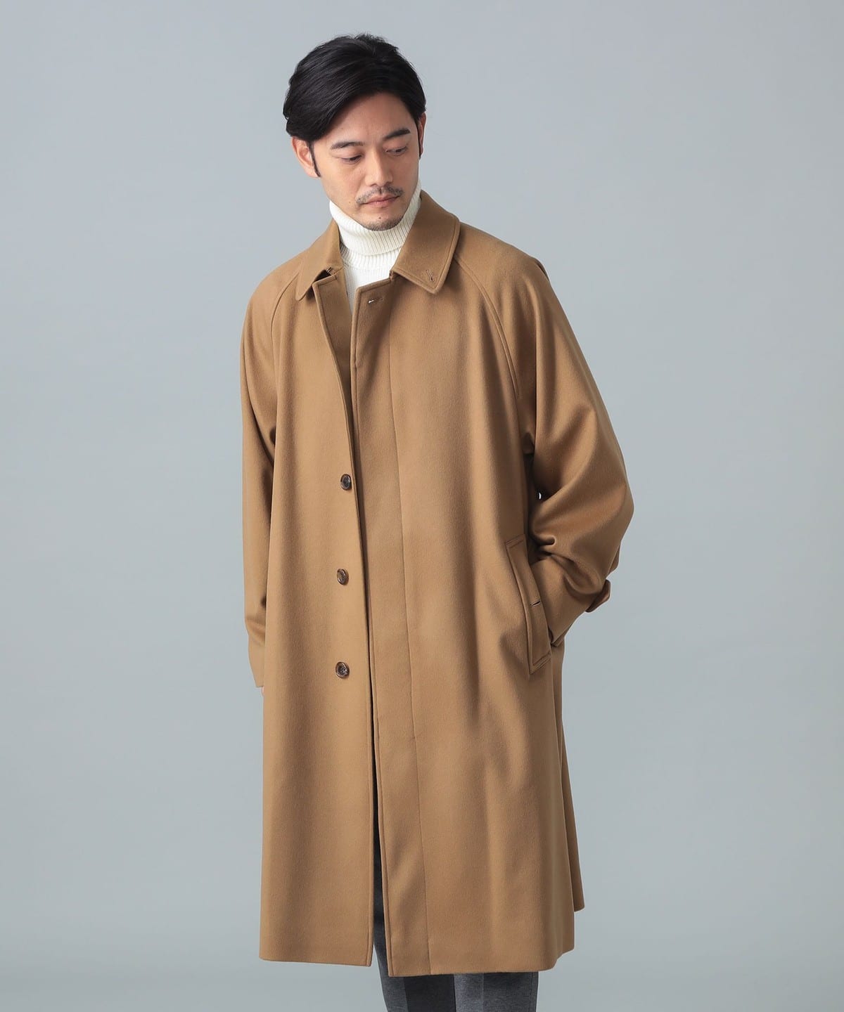 BEAMS F（ビームスF）ウールカシミヤ シングル ベルテッドバルカラー