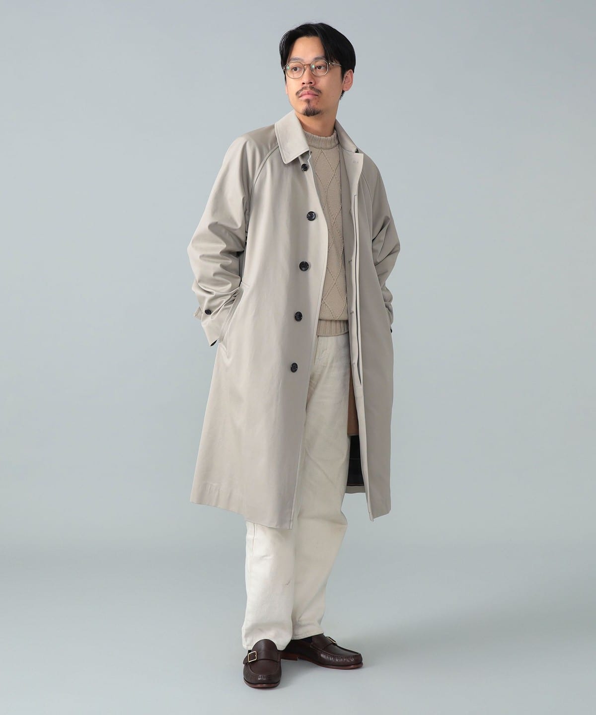 ビームスf 英国製　ステンカラーコート　カシミア混 BEAMS F（ビームスF）シングル ベルテッドバルカラーコート（コート