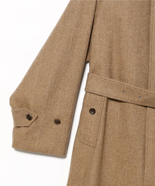 LORO PIANA FABRIC ウール ヘリンボーン ベルテッド バルカラーコート