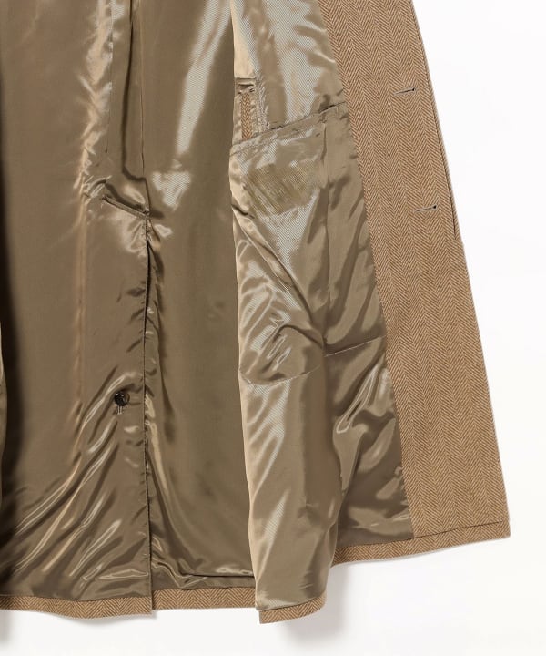 LORO PIANA FABRIC ウール ヘリンボーン ベルテッド バルカラーコート