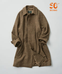 【別注】Drake’s × BEAMS F / ウール ヘリンボーンツイード ラグランスリーブ ベルテッドコート