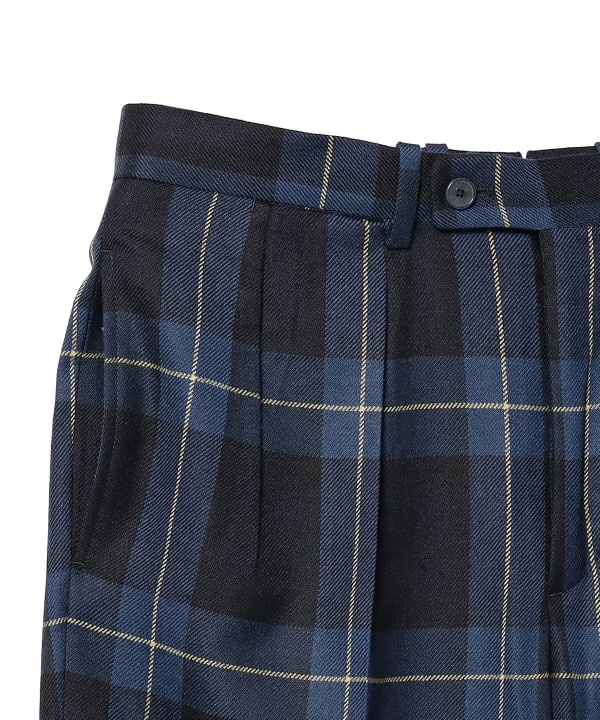 BEAMS F BEAMS BERNARD ZINS / Tartan check 2 pleats wide slacks 