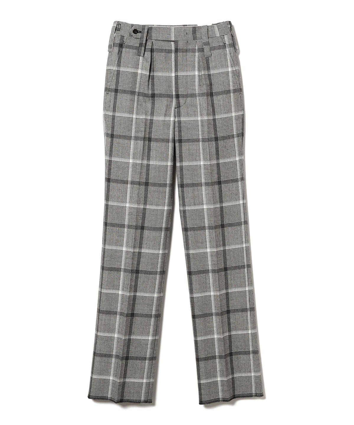 Tangent タンジェント / Patt ウール 1プリーツ サイドアジャスター チェック柄 パンツ パンツ MEN BLACK/3 42