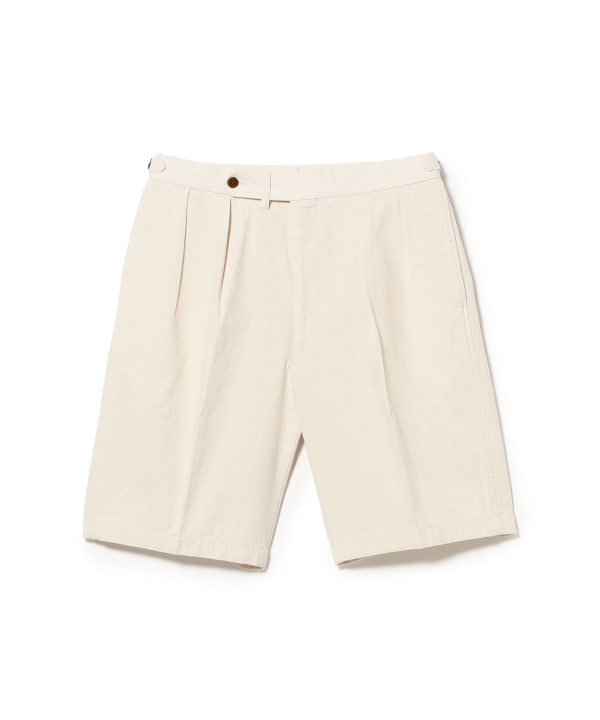 Cotton silk 2-pleat shorts with side adjusters