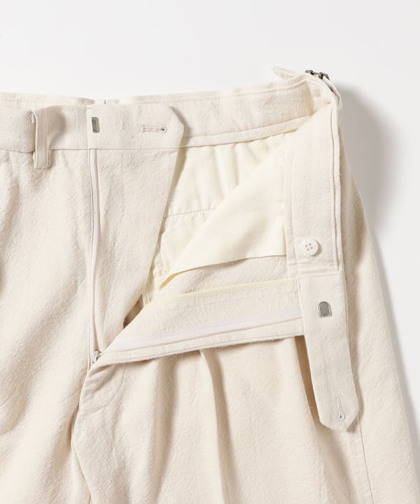 Cotton silk 2-pleat shorts with side adjusters