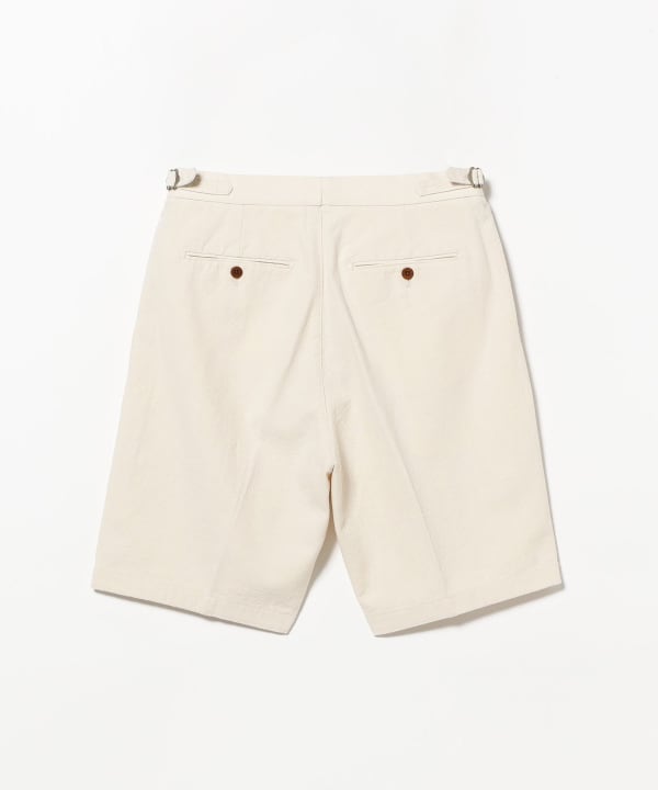 Cotton silk 2-pleat shorts with side adjusters