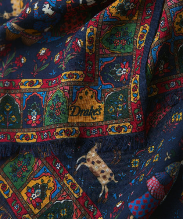 【別注】Drake’s × BEAMS F / ウールシルク プリント スカーフ