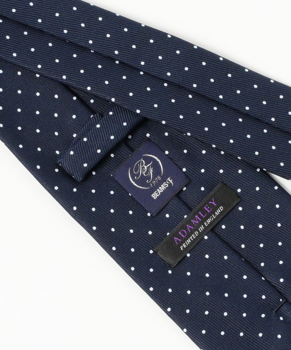 beamsf ネクタイ　ドット　ネイビー　ADAMLEY社　 新品未使用 BEAMS F（ビームスF）ADAMLEY シルク ピンドット柄 プリント ネクタイ