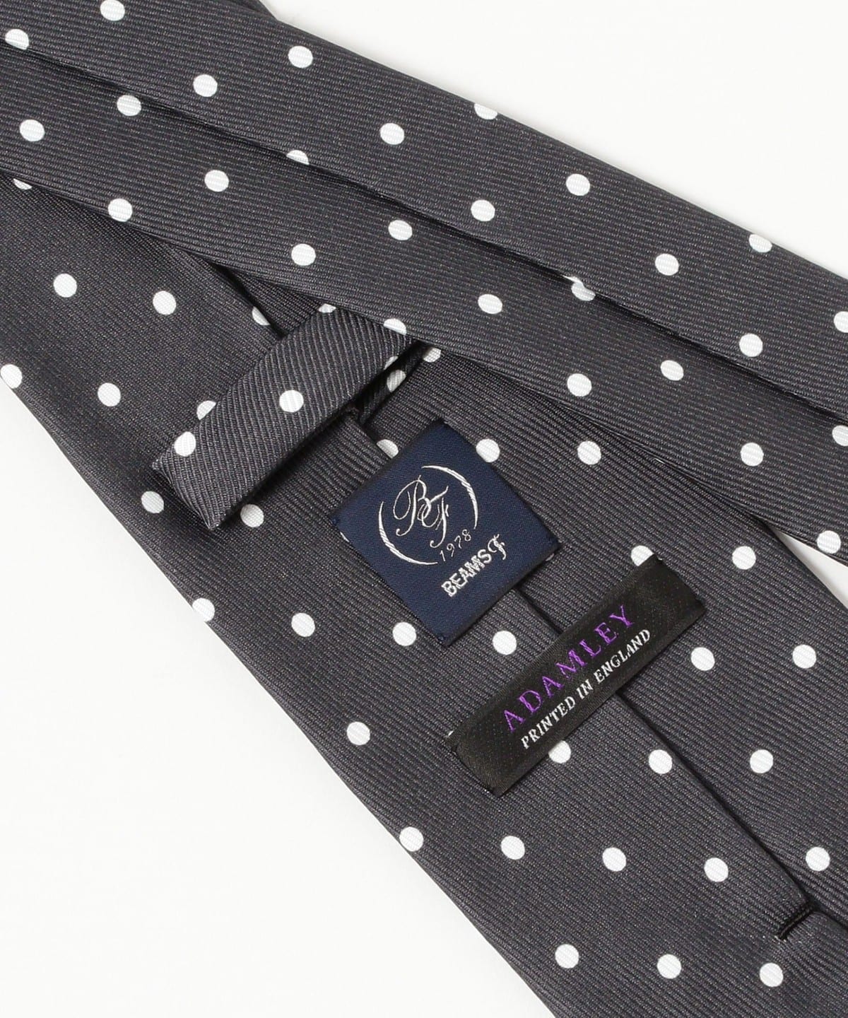 beamsf ネクタイ　ドット　ネイビー　ADAMLEY社　 新品未使用 BEAMS F（ビームスF）ADAMLEY シルク ドット柄 プリント ネクタイ