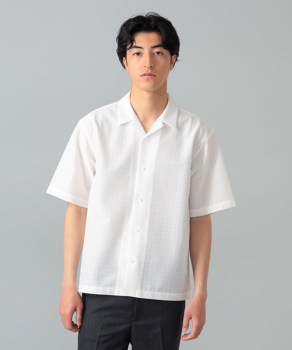 QUATTROCCHI / シアー オープンカラー シャツ Model：H183cm　Size：L