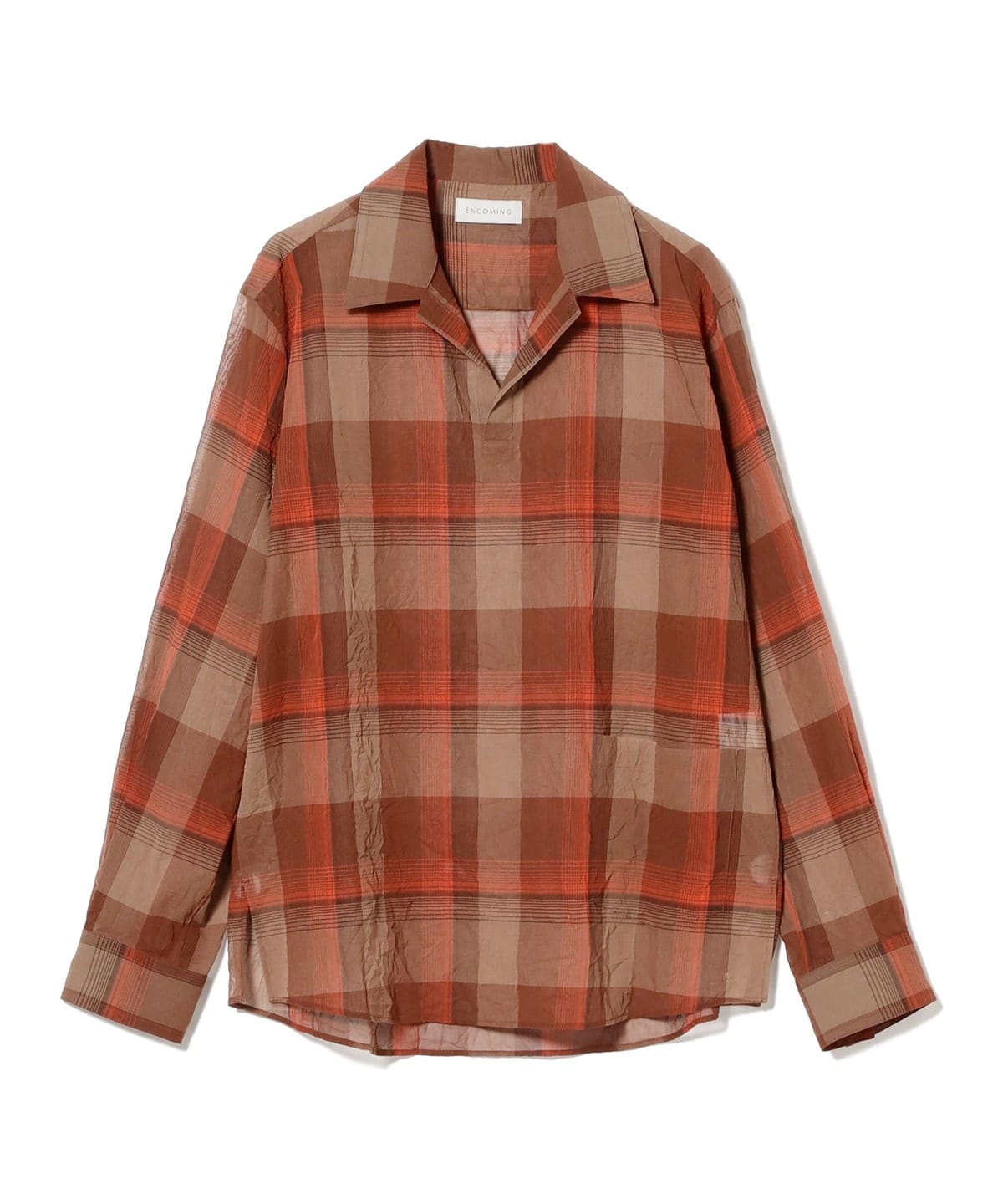 【10/9再値下げ】ENCOMING / シアーコットン プルオーバー チェック シャツ シャツ・ブラウス MEN BROWNxORANGE M