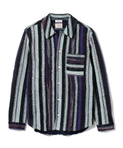 ▲COOHEM / ストライプ ツイードシャツ