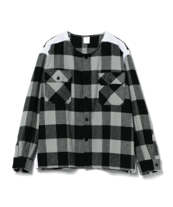 ▲【ショップ限定商品】PRE_ / 別注 フランネル ノーカラーシャツ
