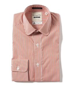 ▲International Gallery BEAMS / カスタムスリム オレンジストライプ ラウンドカラーシャツ