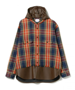 ▲IG / レイヤード チェック フーディーシャツ