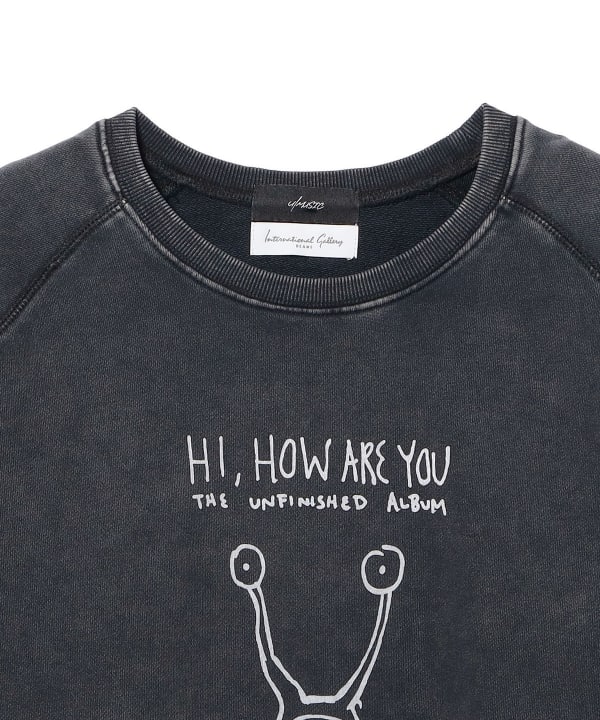 【別注】U/MUSIC × IG / DANIEL JOHNSTON HI,HOW ARE YOU グラフィック スウェット ピグメント染めによるフェード感