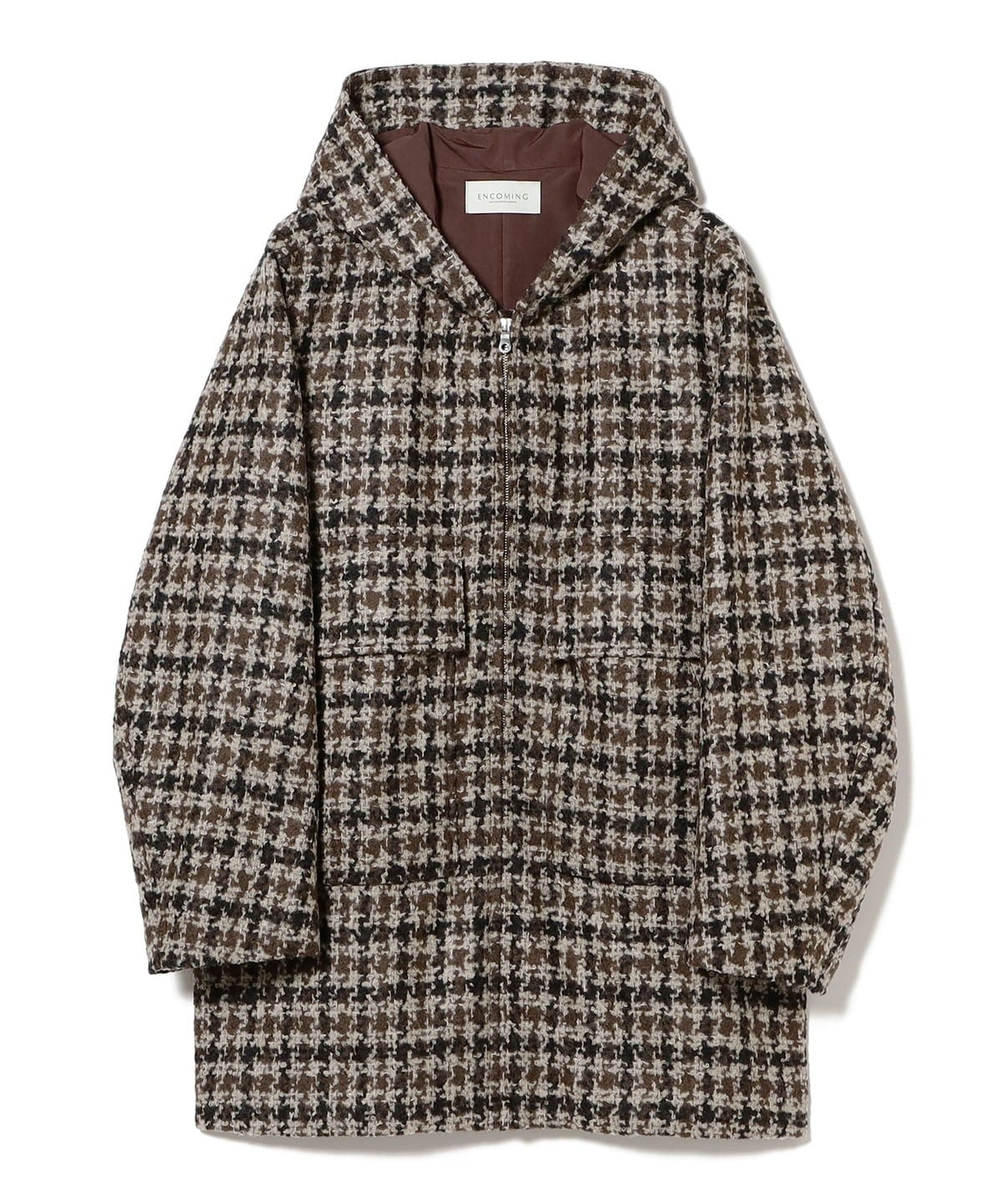 ENCOMING / ウールナイロン オーバー パーカー コート コート MEN BROWN CHK S