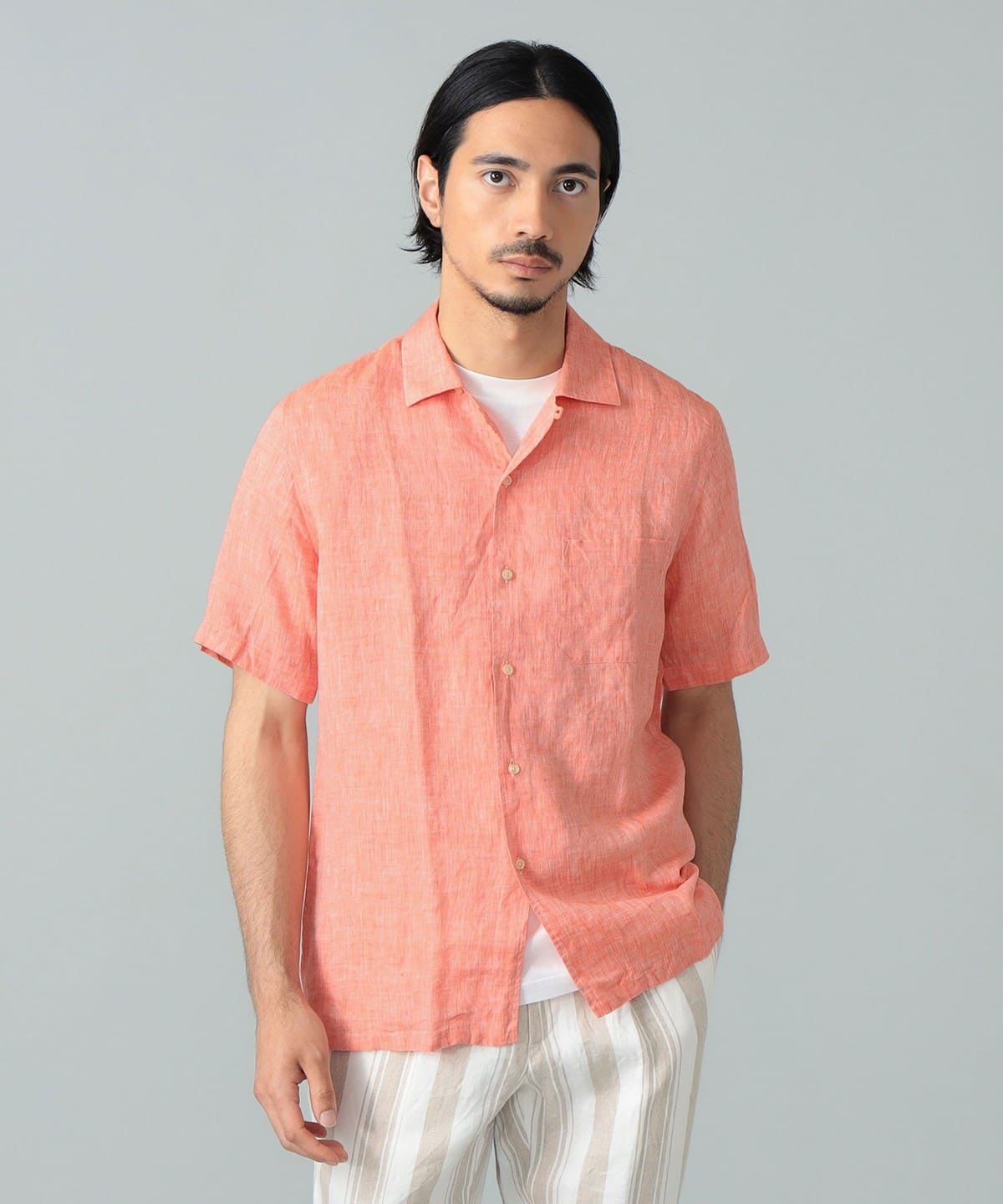 【別注】GUY ROVER ギローバー / リネン オープンカラーシャツ シャツ・ブラウス MEN ORANGE/13 XL 【別注】GUY ROVER ギローバー / リネン オープンカラーシャツ シャツ・ブラウス MEN ORANGE/13 XL