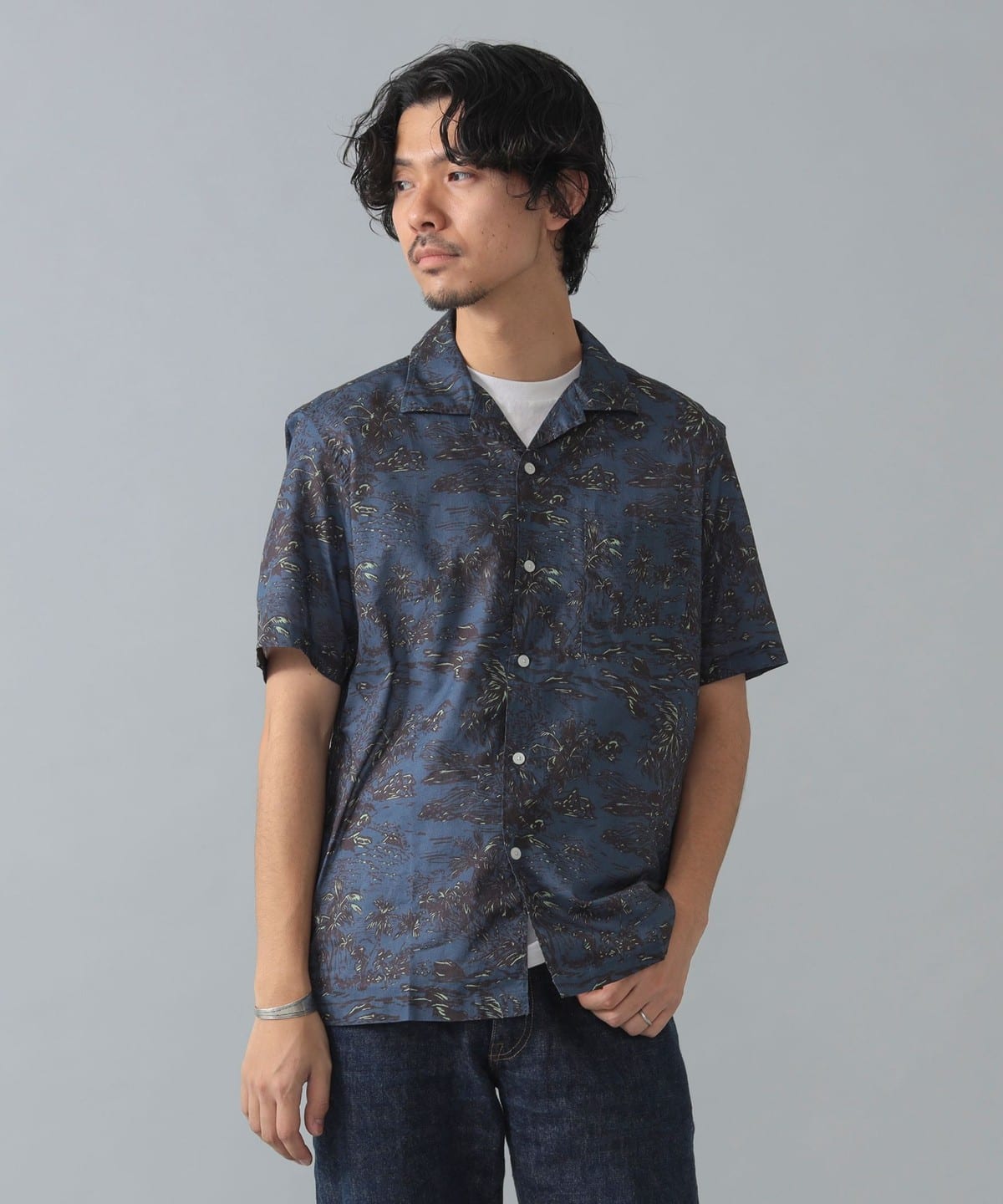 プリント オープンカラー ショートスリーブ シャツ シャツ・ブラウス MEN NAVY XL プリント オープンカラー ショートスリーブ シャツ シャツ・ブラウス MEN NAVY XL