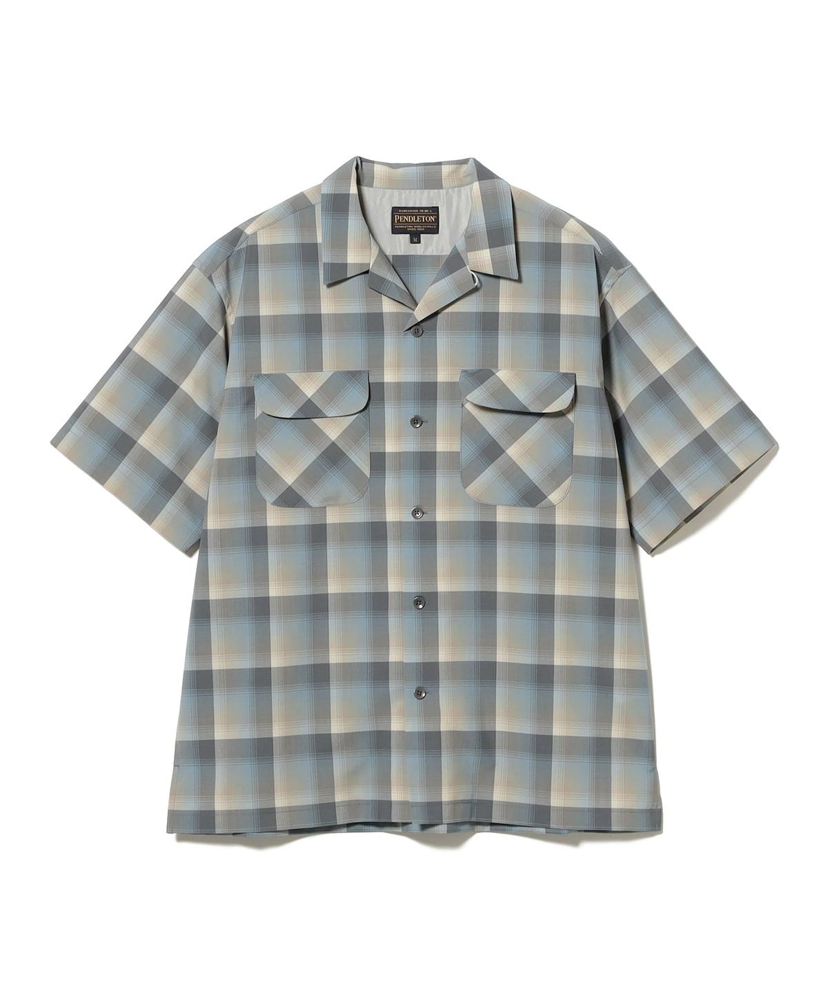 PENDLETON �y���h���g�� / �|���G�X�e���E�[�� �`�F�b�N�� �I�[�v���J���[ �V���[�g�X���[�u�V���c �V���c�E�u���E�X MEN BLUE/61 L