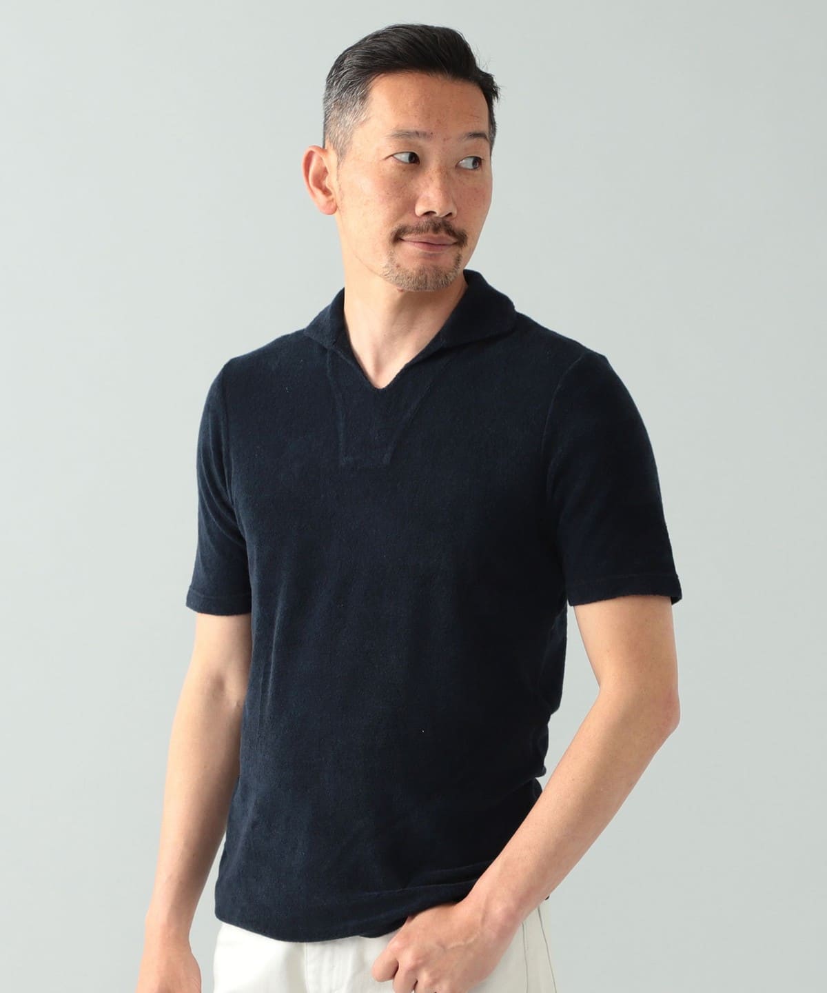 【別注】GRAN SASSO グランサッソ / パイル スキッパー ポロシャツ シャツ・ブラウス MEN NAVY/598 44 【別注】GRAN SASSO グランサッソ / パイル スキッパー ポロシャツ シャツ・ブラウス MEN NAVY/598 44
