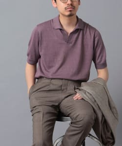 FILIPPO DE LAURENTIIS / コットンリネン スキッパー ポロシャツ